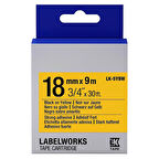 Tonersepeti Epson LK-5YBW Muadil Güçlü Yapışkanlı Etiket Kartuşu Siyah / Sarı 18 mm C53S655010