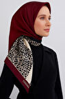 Vissona Tivil İpek Eşarp 7328 - 0018 Bordo Krem Geometrik Desen