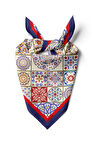 G5 Kadın Lacivert Turuncu Çini Desenli 50x50 Bandana DG0835