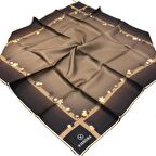 Vissona Tivil Kahve Çiçek Çerçeve Desenli İpek Eşarp 50318-0006-0004