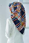 Vissona Tivil İpek Eşarp 51761-7-0033-0014 Lacivert Karışık Desen