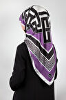 Twill Çizgili Sonsuzluk Düğümü Desenli Lila Renkli 90x90 Eşarp (İpek İçermez)