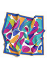 Twill Soyut Geometrik Desenli Buz Mavisi - Sarı Renkli 90x90 Eşarp (İpek İçermez) Dikim Şekli : El Dikişi
