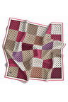 Twill Kare Desenli Pembe Renkli 90x90 Eşarp (İpek İçermez) Kenar Dikiş Şekli El Dikişli