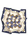 Twill Kemer Ve Zincir Desenli İndigo Renkli 90x90 Eşarp (İpek İçermez) Kenar Dikiş Şekli El Dikişli