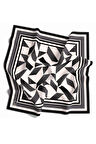 Twill Geometrik Desenli Füme Renkli 90x90 Eşarp (İpek İçermez) Kenar Dikiş Şekli El Dikişli