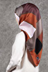 Twill Geometrik Desenli Bordo - Siyah Renkli 90x90 Eşarp (İpek İçermez) Kenar Dikiş Şekli El Dikişli