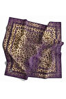 Twill Leopar Desenli Mor Renkli 90x90 Eşarp (İpek İçermez) Kenar Dikiş Şekli El Dikişli