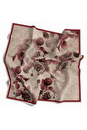 Twill Gül Desenli Bordo Renkli 90x90 Eşarp (İpek İçermez) Kenar Dikiş Şekli El Dikişli