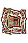 Twill Geometrik Mermer Desenli Bordo Renkli 90x90 Eşarp (İpek İçermez) Kenar Dikiş Şekli El Dikişli