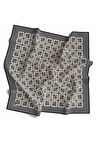 Twill Geometrik Desenli Gri Renkli 90x90 Eşarp (İpek İçermez) Kenar Dikiş Şekli El Dikişli