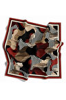 Twill Çizgili Geometrik Desenli Bordo Renkli 90x90 Eşarp (İpek İçermez)