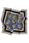Twill Geometrik Ve Zincirli Desenli İndigo Renkli 90x90 Eşarp (İpek İçermez) Dikim Şekli : El Dikişi