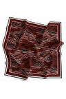 Twill Soyut Çizgi Desenli Bordo Renkli 90x90 Eşarp (İpek İçermez) Kenar Dikiş Şekli El Dikişli