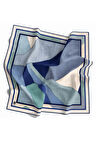 Twill Geometrik Desenli İndigo Renkli 90x90 Eşarp (İpek İçermez) Kenar Dikiş Şekli El Dikişli