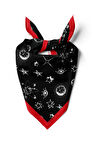 A116 Kadın Yıldız Desenli Bandana 55x55 Siyah Beyaz DG0405-22