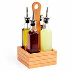 Ahşap Standlı 4'lü Yağlık ve Tuzluk Takımı