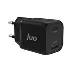 Juo 35W GaN USB-C + USB-A Şarj Aleti iPhone & iPad & Samsung PPS Uyumlu PD QC4.0 Type-C Hızlı Şarj Cihazı Siyah