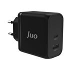 Juo 65W GaN USB-C + USB-A Şarj Aleti iPhone & iPad & Macbook & Notebook Uyumlu PD Type-C Hızlı Şarj Cihazı Siyah