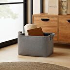 Antrasit Renk Dokulu Kumaş Sepet 36 x 27 x 22 cm