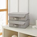 2'li Gri Balıksırtı Kapaklı Kutu Set 30 x 23 x 11 cm