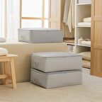 3'lü Büyük Boy Gri Balıksırtı Baza Altı Hurç Set 62 x 46 x 22 cm