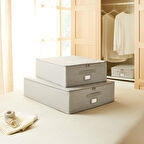 Ocean Home Textile 2'li Gri Balıksırtı Destekli Hurç Set  45 x 55 x 18 + 55 x 70 x 18 cm