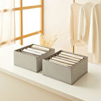 2'li 6 Bölmeli Gri Balıksırtı Çekmece İçi Düzenleyici Kutu Set 28 x 28 x 13 cm