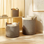 Ocean Home Textile 3'lü Siyah Kırçıllı Jüt Halat Sepet Set 26 x 22 / 35 x 27 / 40 x 40 cm