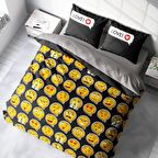 Monohome I Love Emoji 3D Temalı Pamuk Saten Çift Kişilik Nevresim Takımı