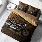 Monohome Motorcycle 3D Temalı Pamuk Saten Çift Kişilik Nevresim Takımı