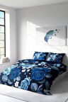 Nevresim Takımı %100 Doğal Pamuk Çift Kişilik 3d Digital Blue Flower