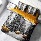 Monohome Taxi 3D Temalı Pamuk Saten Çift Kişilik Nevresim Takımı