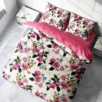 Monohome Pinkrose Çiçekli Pamuk Saten Çift Kişilik Nevresim Takımı