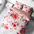 Monohome White Rose 3D Temalı Pamuk Saten Çift Kişilik Nevresim Takımı