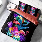 Monohome Flamingo 3 Hayvan Figürlü Pamuk Saten Çift Kişilik Nevresim Takımı