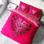 Monohome Pink Heart Aşk Temalı Pamuk Saten Çift Kişilik Nevresim Takımı