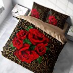 Monohome Gold And Roses Çiçekli Pamuk Saten Çift Kişilik Nevresim Takımı