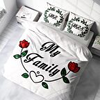 Monohome My Family Aile Temalı Pamuk Saten Çift Kişilik Nevresim Takımı
