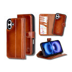 Bouletta Apple iPhone 16 Plus uyumlu, Hakiki Deri, El Yapımı, Cüzdanlı Kılıf, Gölgeli Taba