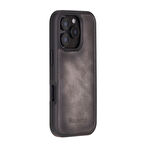 Bouletta Apple iPhone 16 Pro uyumlu, Hakiki Deri, El Yapımı Kılıf, Gölgeli Gri