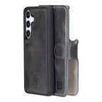 Bouletta Samsung Galaxy S25 uyumlu, Hakiki Deri, El Yapımı, Cüzdanlı Kılıf, Gölgeli Gri