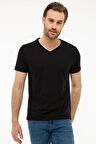 Siyah Slim Fit V Yaka Basic T-Shirt