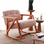 Evodeko Nini Sallanan Ahşap Berjer | Kadife Pembe