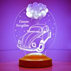 Sevgilambası Vosvos Araba Volkswagen 3 Boyutlu Canım Sevgilim Yazılı Hediye 3D Led Lamba, Masa ve Gece Lambası