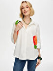 Renkli Patch Detaylı 3/4 Kol Poplin Gömlek S25GML029