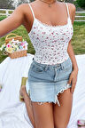 Merry See Çiçek Desenli Askılı Atlet Bluz Crop Top