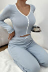 Merry See Önden Düğmeli Uzun Kollu Şık Pijama Takımı