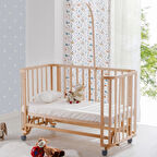 Babywho BW 6080 - Tekerlekli Sallanır Sabitlenir Kademeli Anne Yanı Ahşap Bebek Beşik 60x120