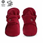 Organik Pamuk Bebek Patiği, Kaydırmaz Taban, Pamuklu Yenidoğan Pandufu Ev Kreş Ayakkabısı, Bordo